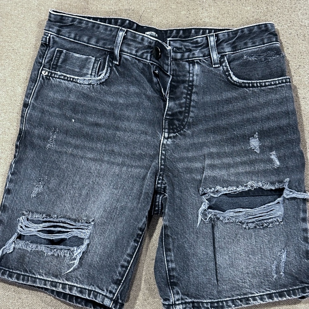 Forever 21 Black Jean Shorts Distressed Casual